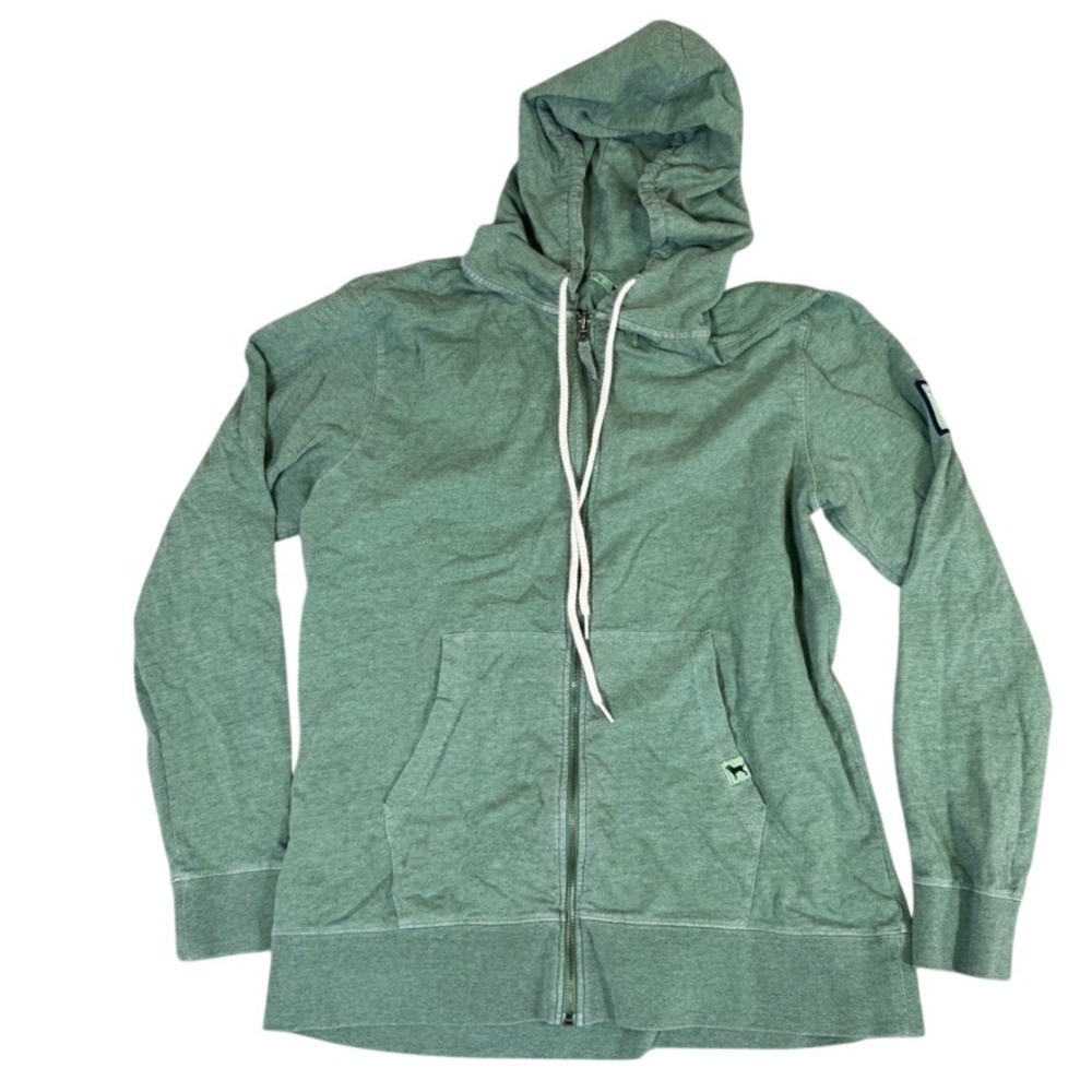 The Black Dog Mens Full Zip Hoodie Green Cotton Graphic Sweatshirt Medium
